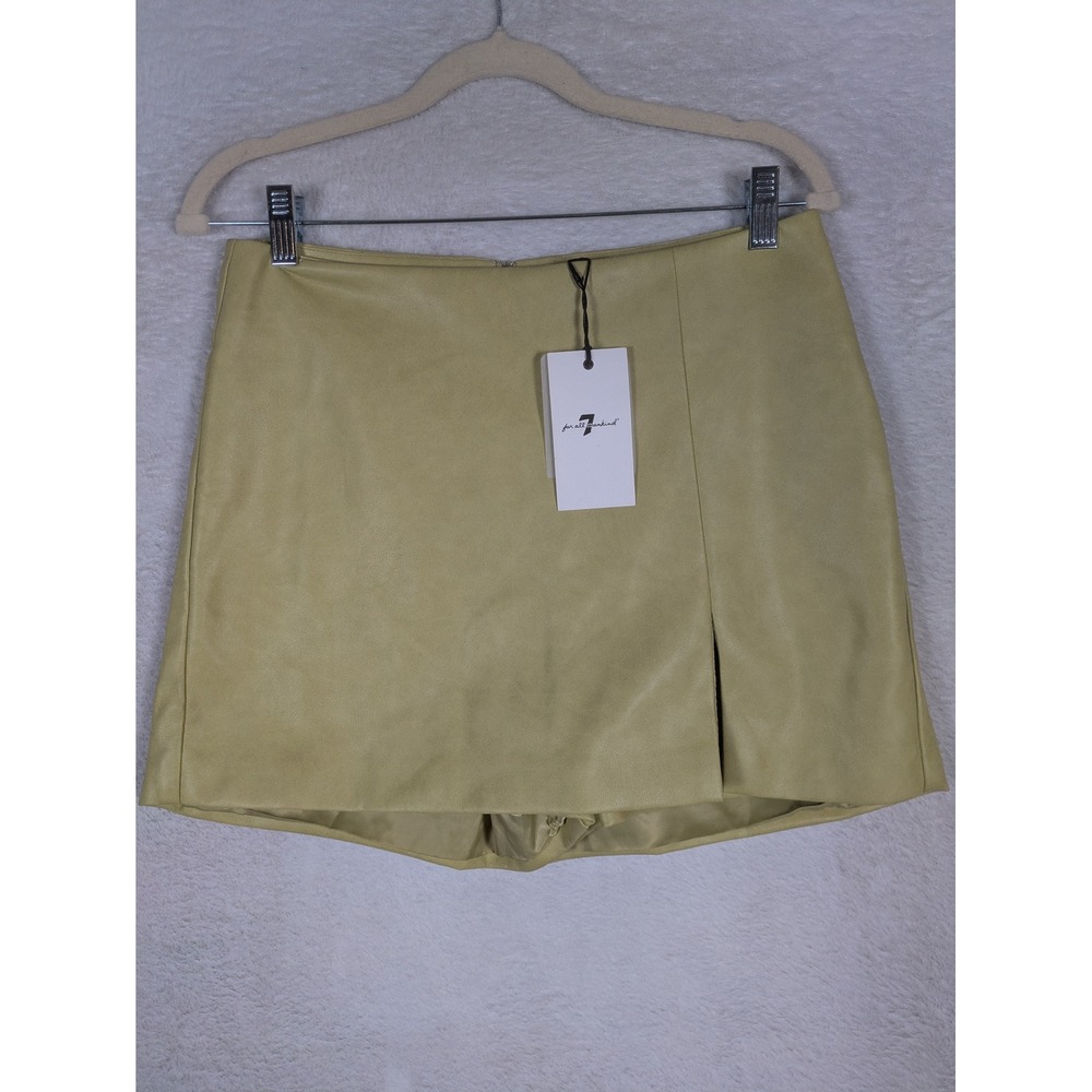 NEW 7 For All Mankind Skort Women's M Sage Green Faux Leather Mini Slit Front